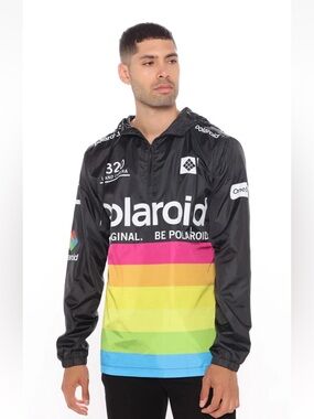 Polaroid Jacket Men's XL Rainbow Hooded Windbreaker 1/2 Zip Up.